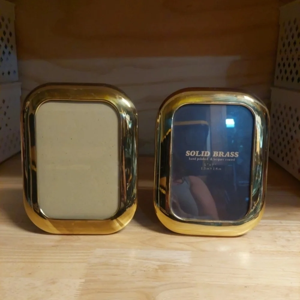 Set Of 2 Solid Brass Vintage Picture Frames. 5x7 Regency